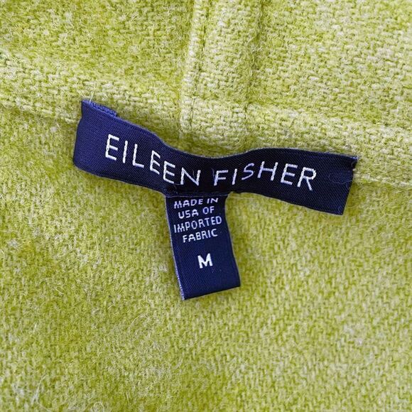 Eileen Fisher Chartreuse Green Wool Coat Open Front Size Medium - Picture 4 of 6